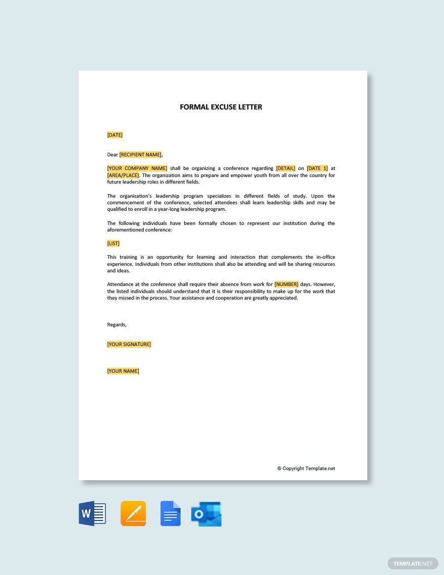 Formal Excuse Letter in Google Docs, Word, Pages, PDF - Download | Template.net