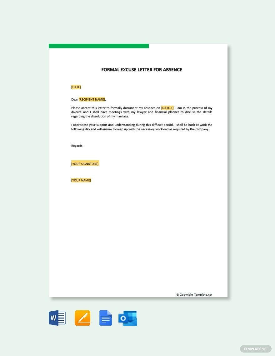Formal Excuse Letter for Absence in Word, Google Docs, PDF, Apple Pages