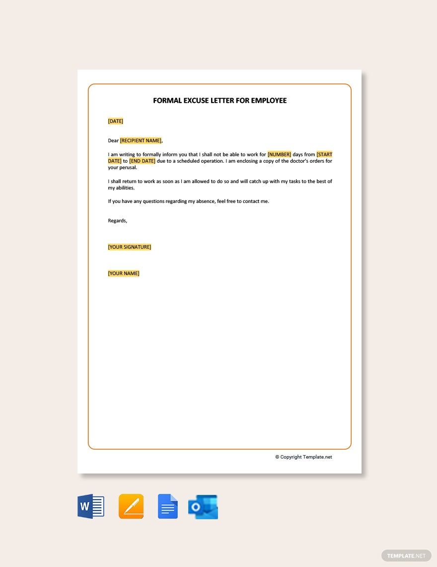 Formal Excuse Letter for Employee Template
