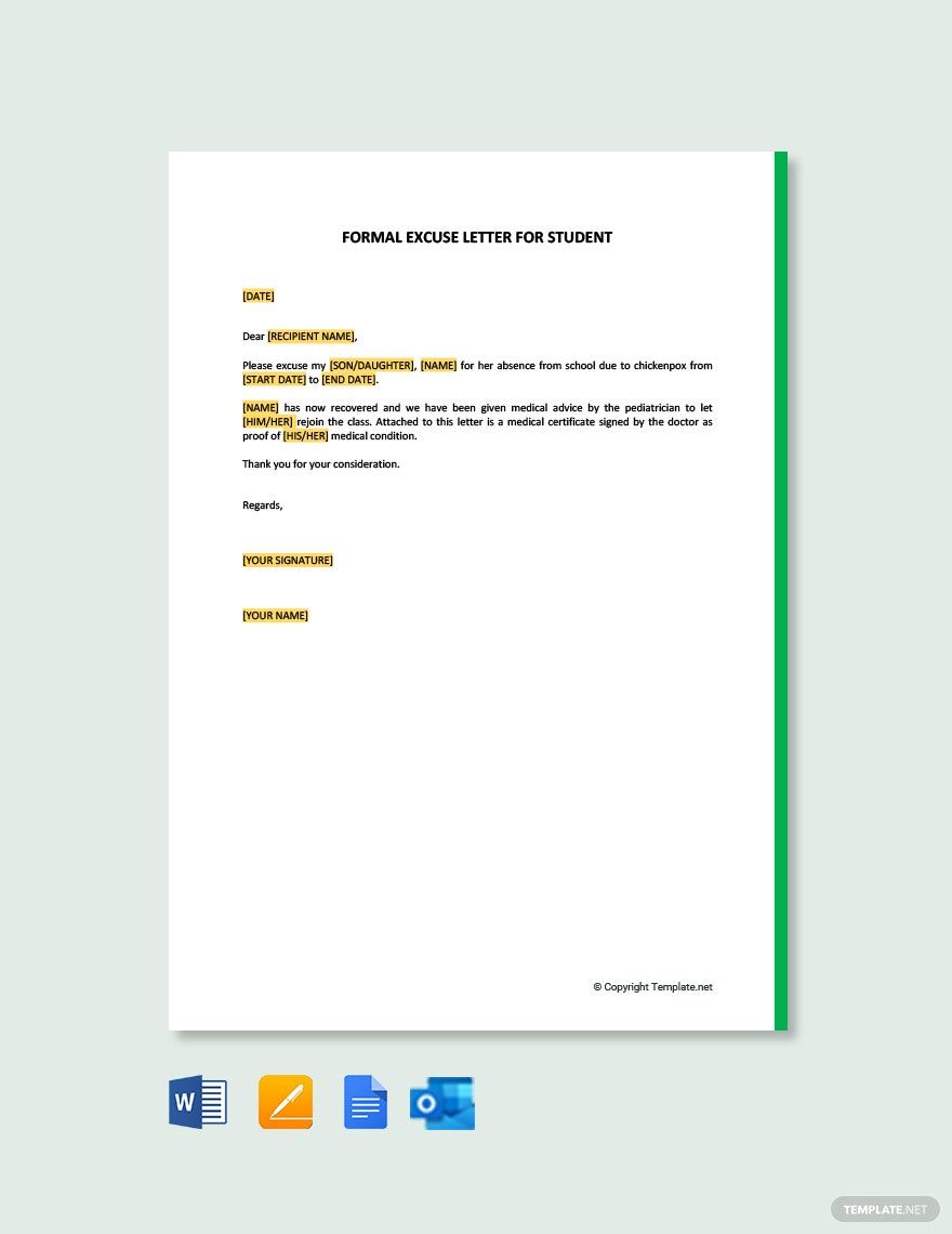 Formal Excuse Letter for Student in Word, Google Docs, PDF, Apple Pages