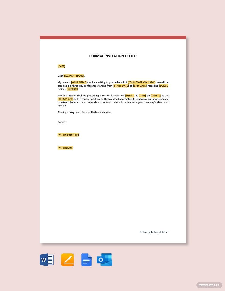 Formal Invitation Letter In Google Docs Word Pages Outlook PDF 