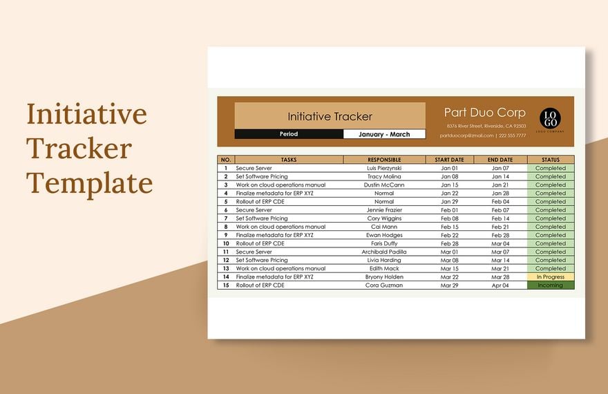 Initiative Tracker Template in Excel, Google Sheets
