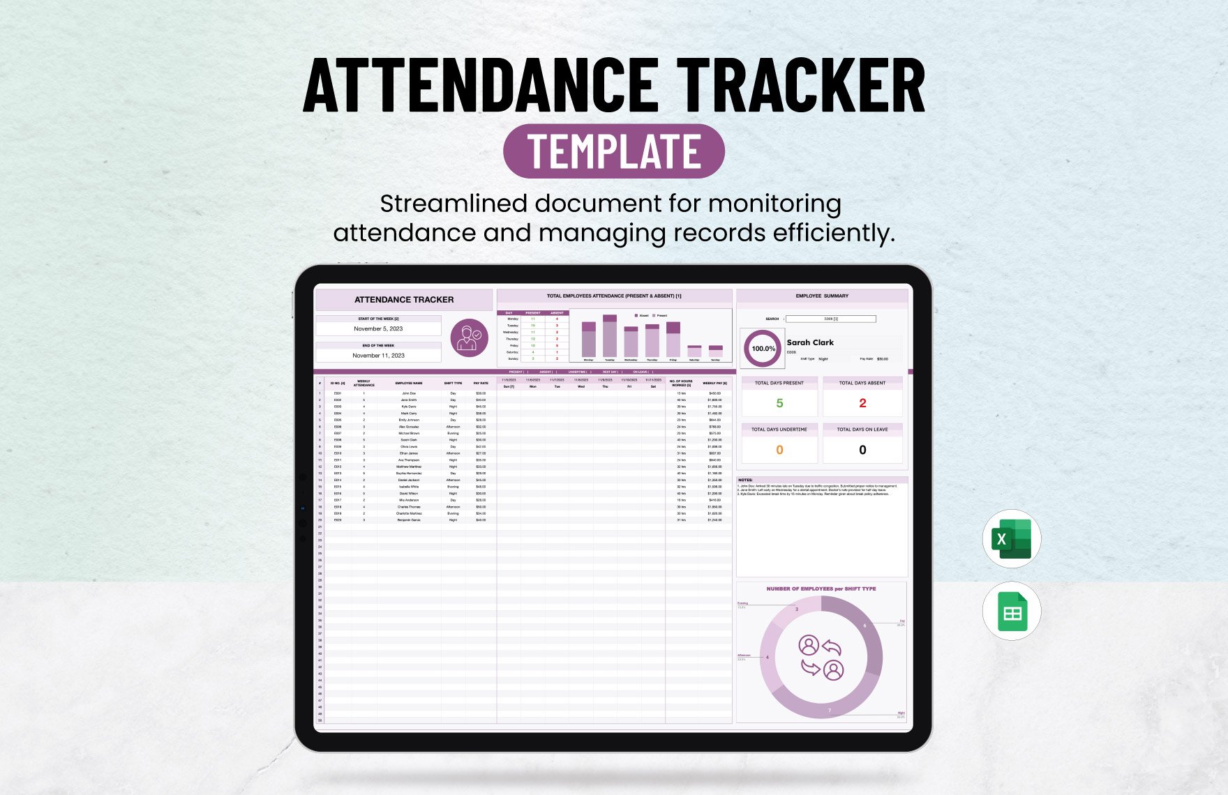Attendance Tracker Template in Excel, Google Sheets