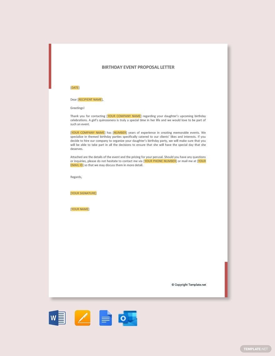 Birthday Event Proposal Letter Template