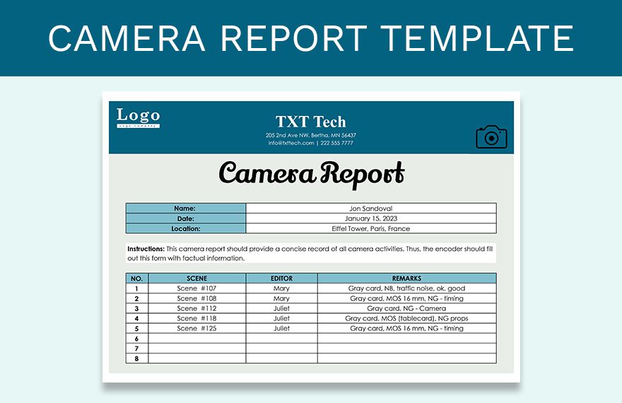 Camera Report Template