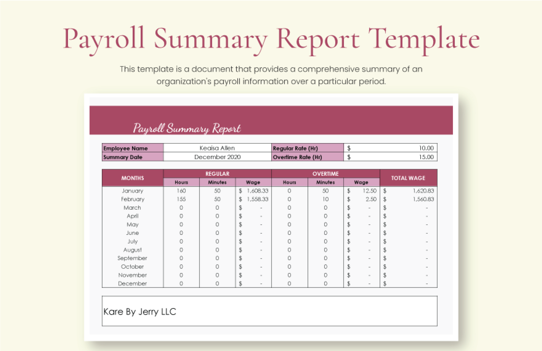 Payroll Summary Report Template in Excel Google Sheets Download