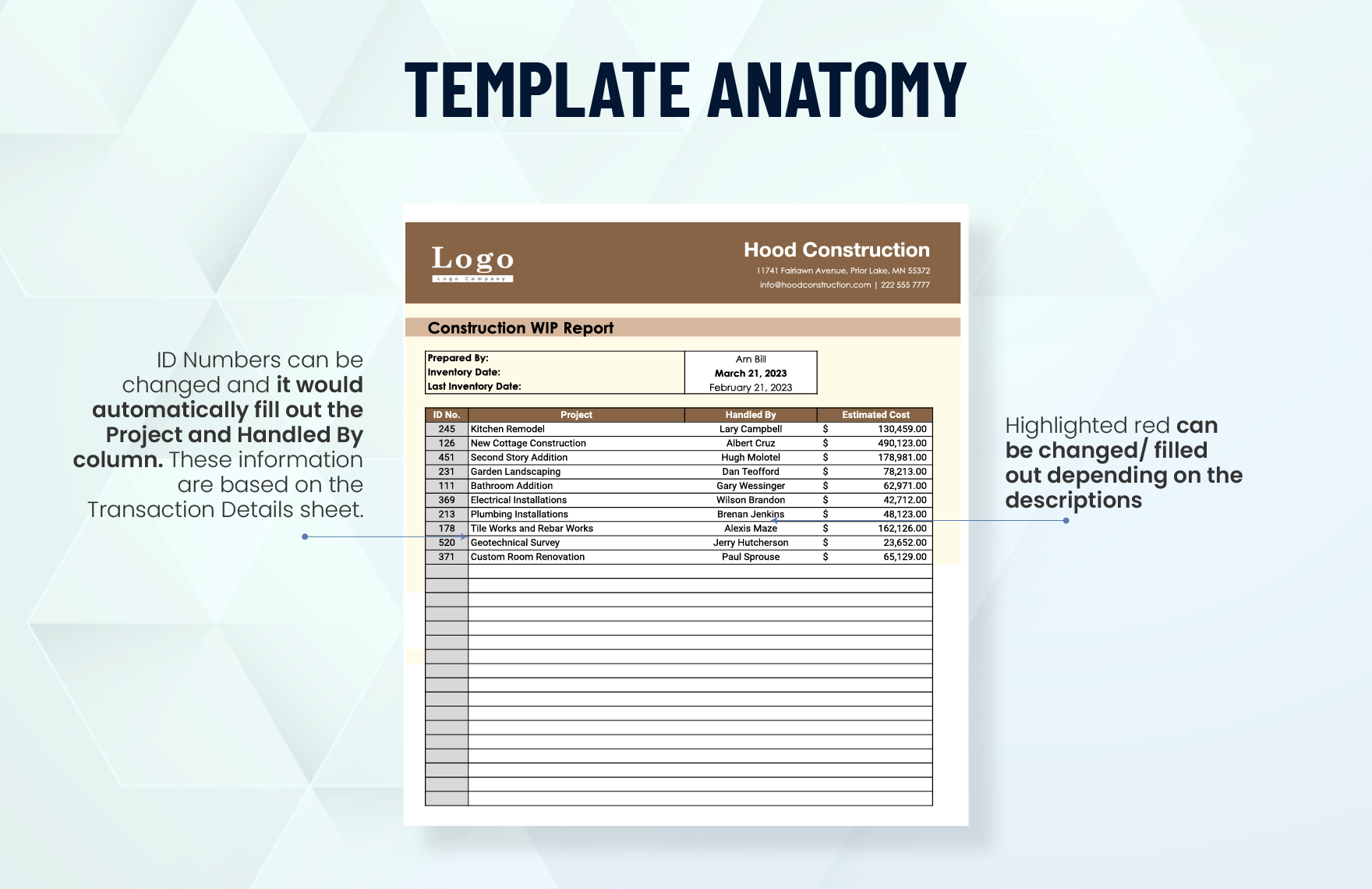 Construction WIP Report Template