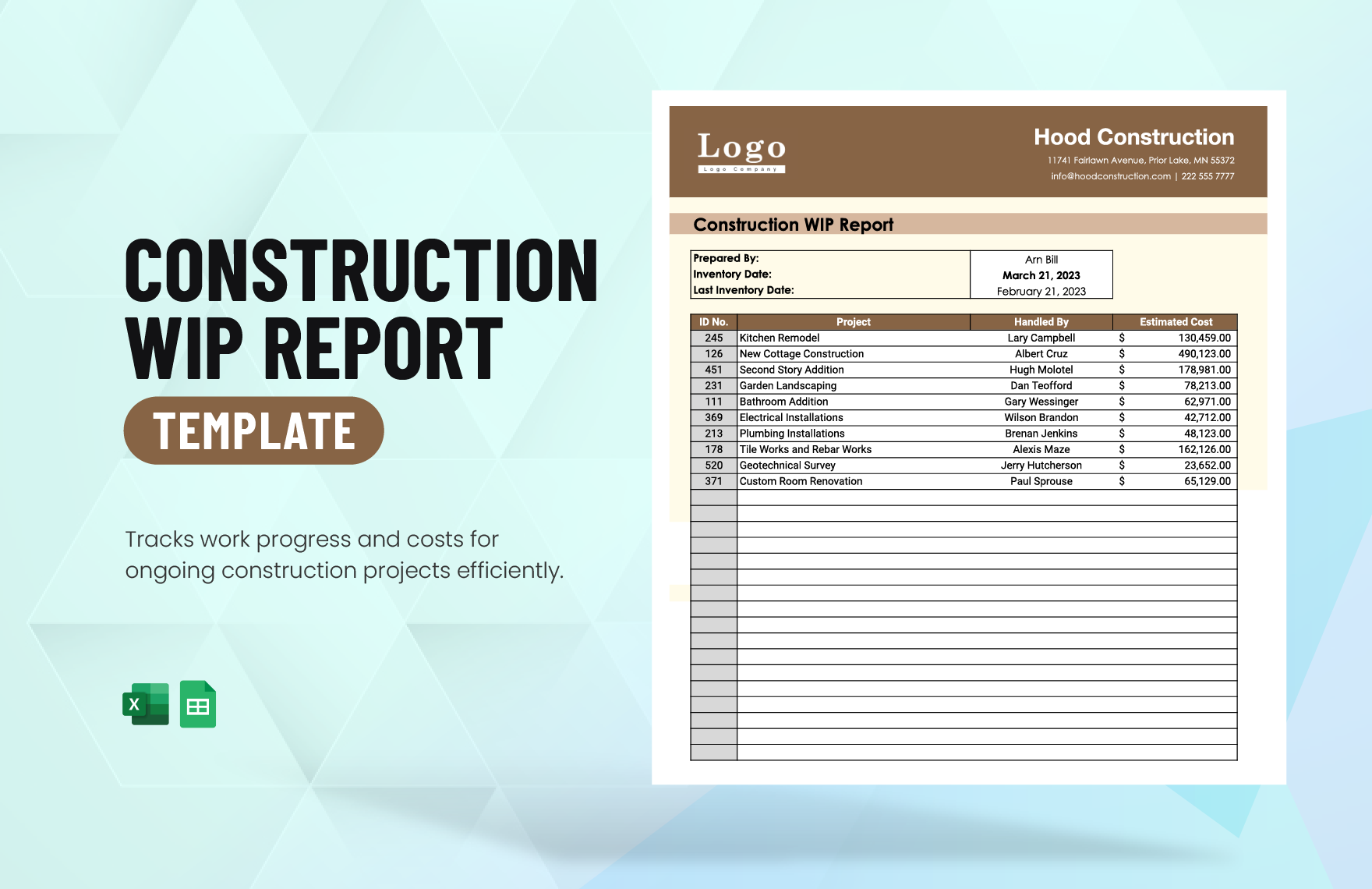 Construction WIP Report Template