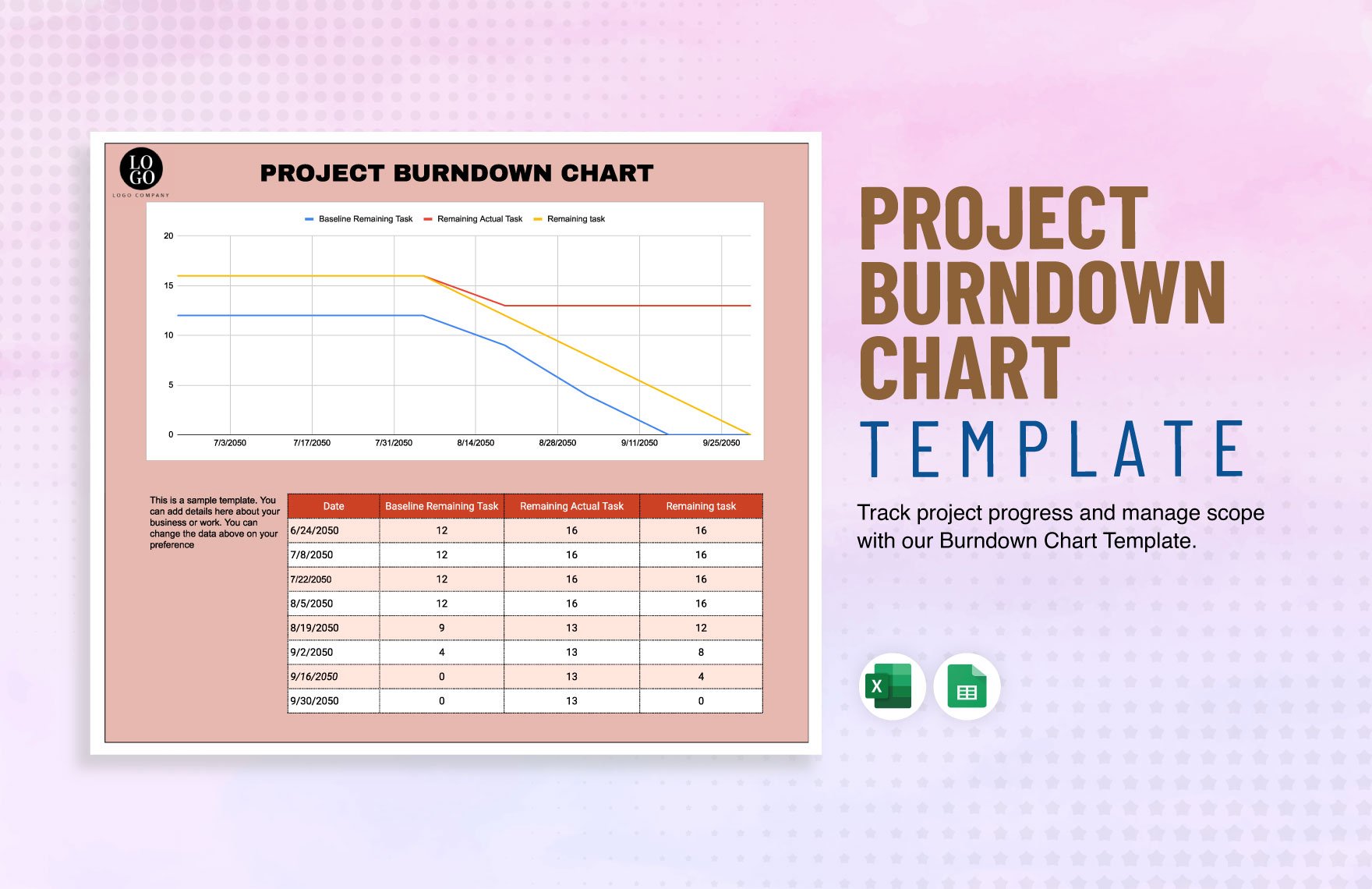 Project Burndown Chart Template in Excel, Google Sheets