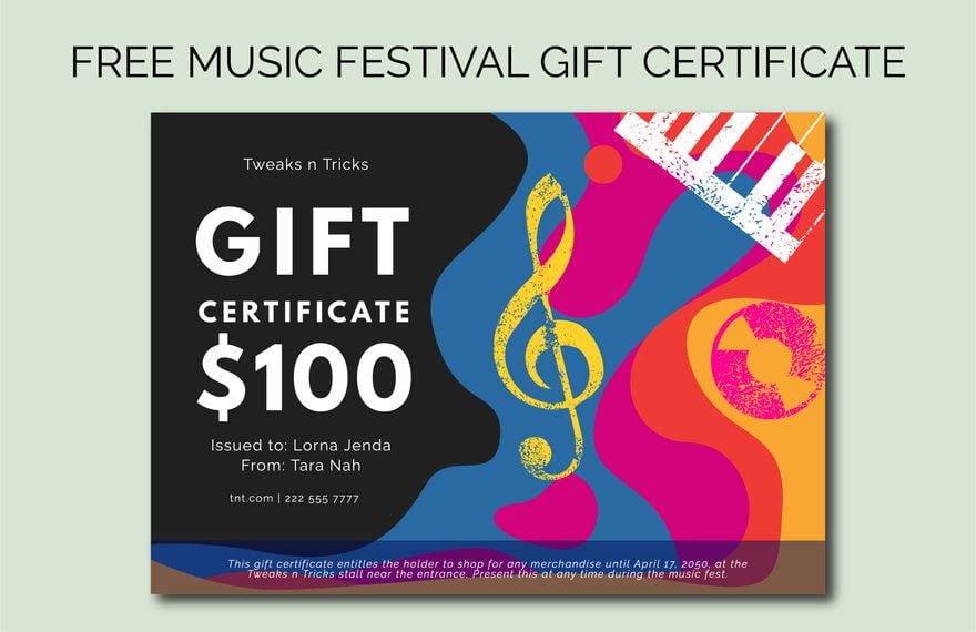 Free Music Festival Gift Certificate in Word, Illustrator, PSD