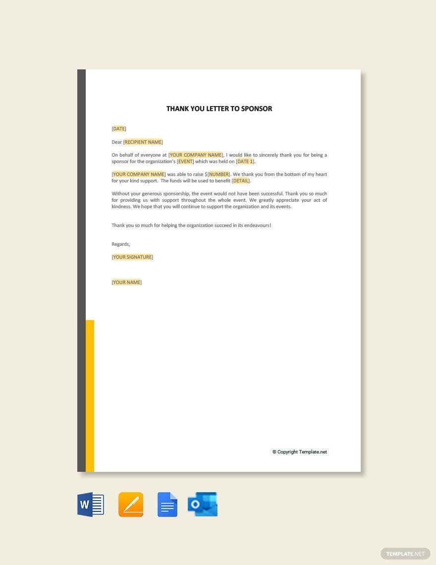 Sponsor Thank You Letter Template