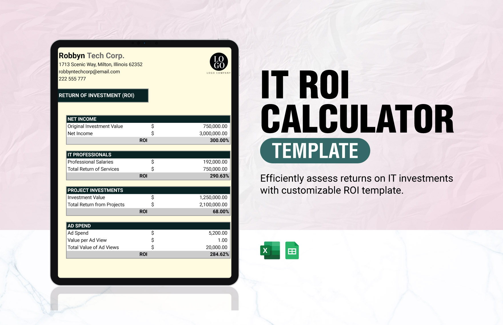 IT ROI Calculator Template in Excel, Google Sheets