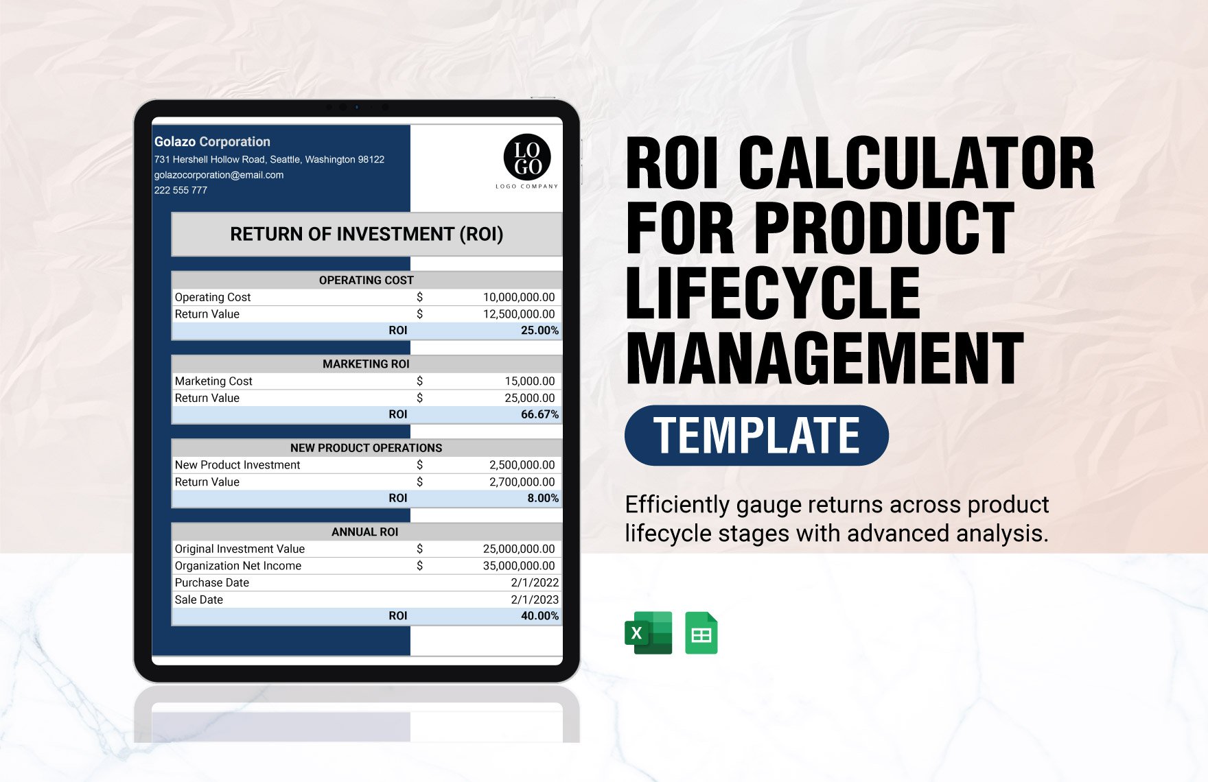 ROI Calculator For Product Lifecycle Management in Excel, Google Sheets