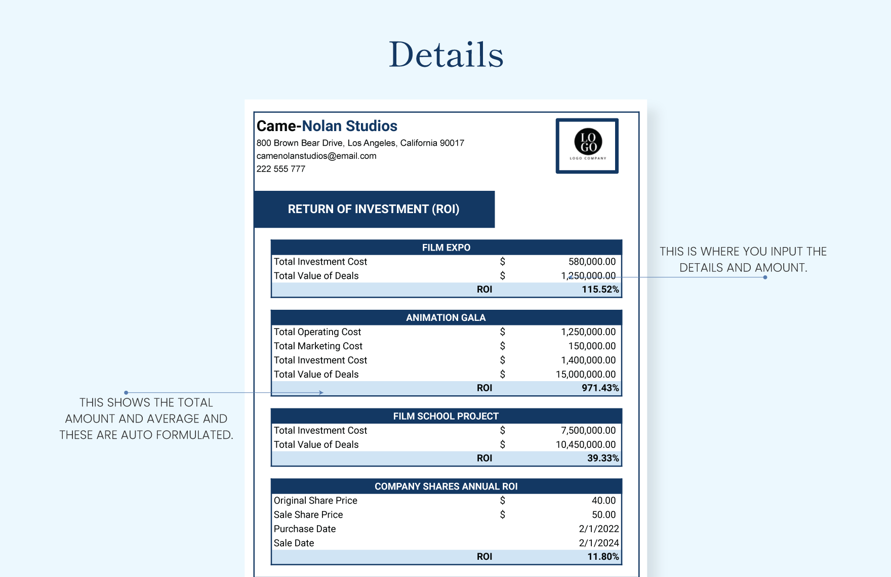 Business Case ROI Template