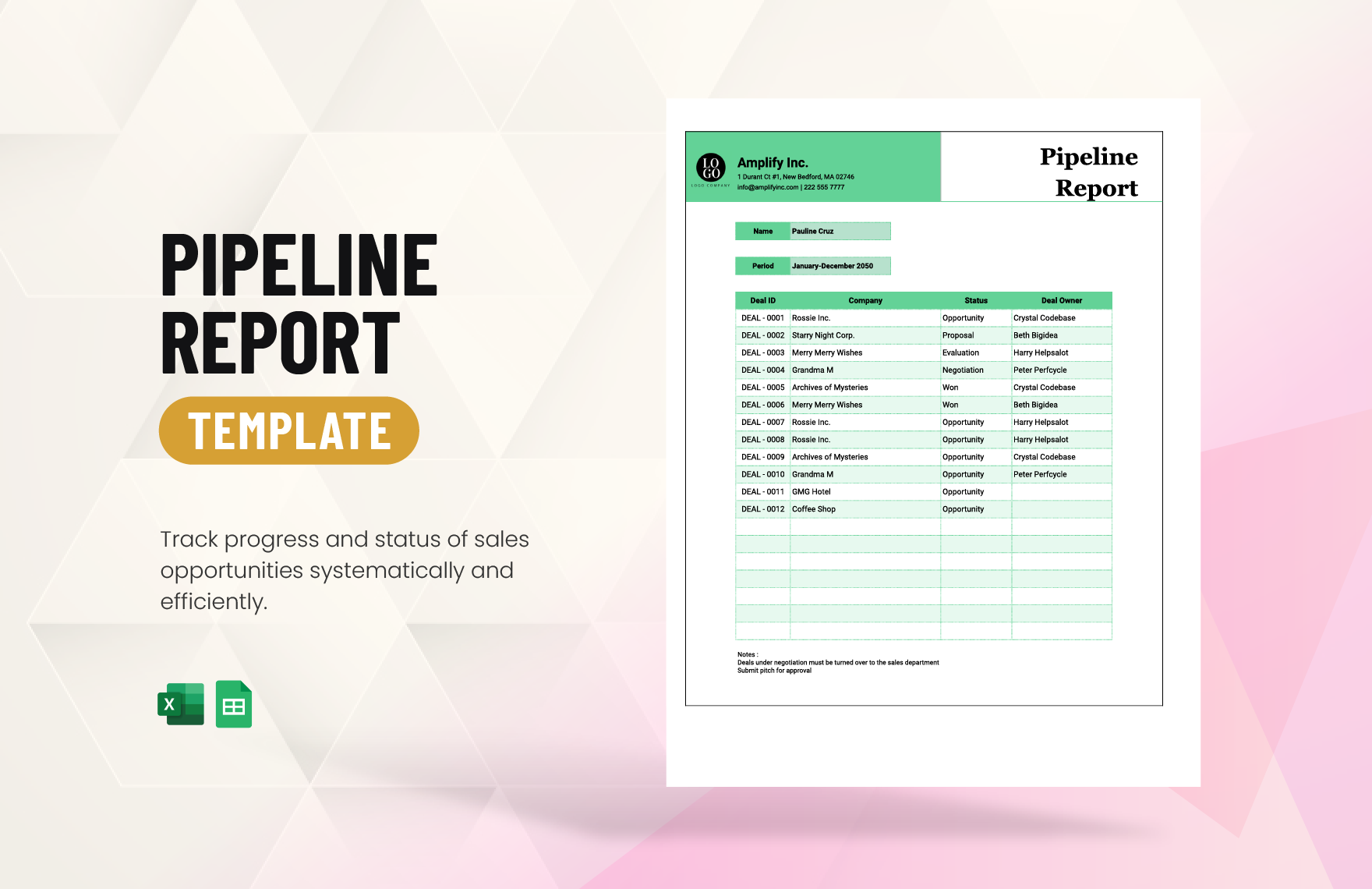 Pipeline Report Template in Excel, Google Sheets