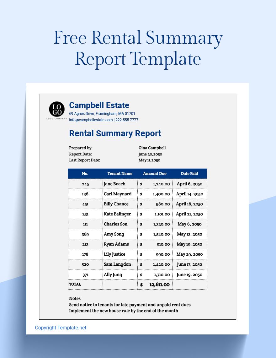 Rental Summary Report