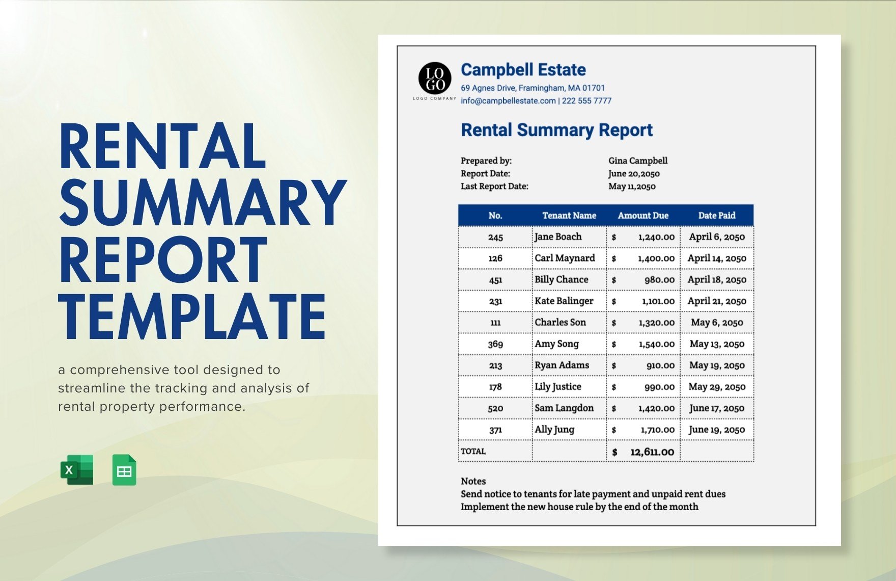 Free Rental Summary Report in Excel, Google Sheets