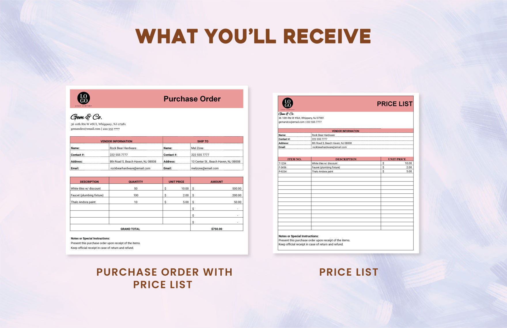 Purchase Order with Price List