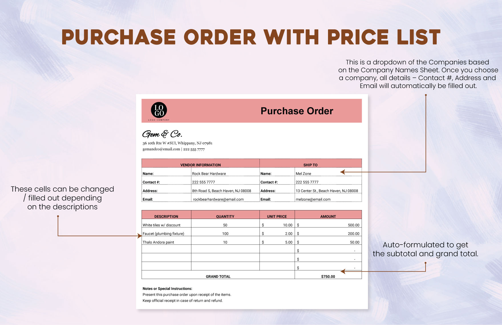 Purchase Order with Price List