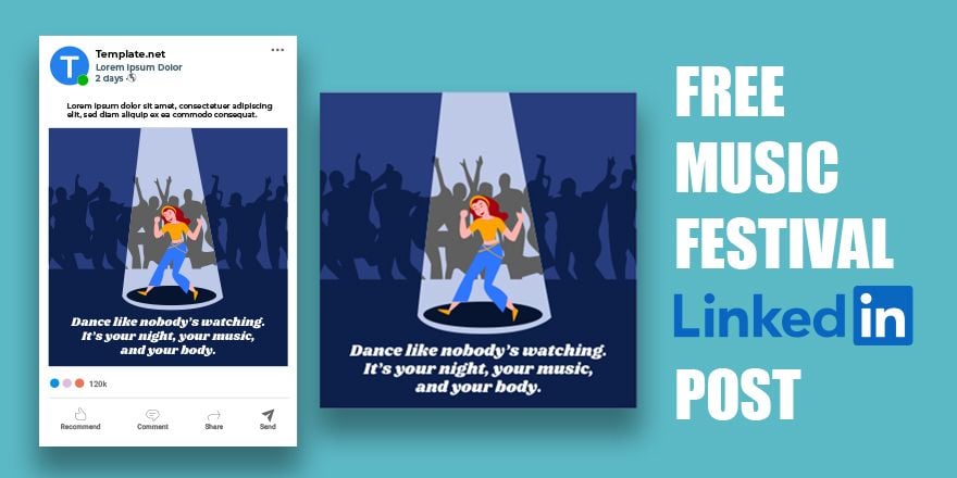 Free Music Festival Linkedin Post in Illustrator, PSD, EPS, SVG, JPG, PNG