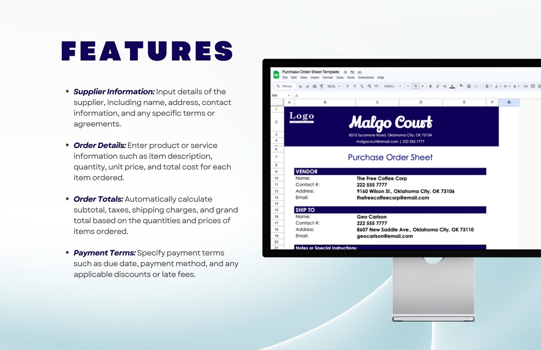 Purchase Order Sheet Template