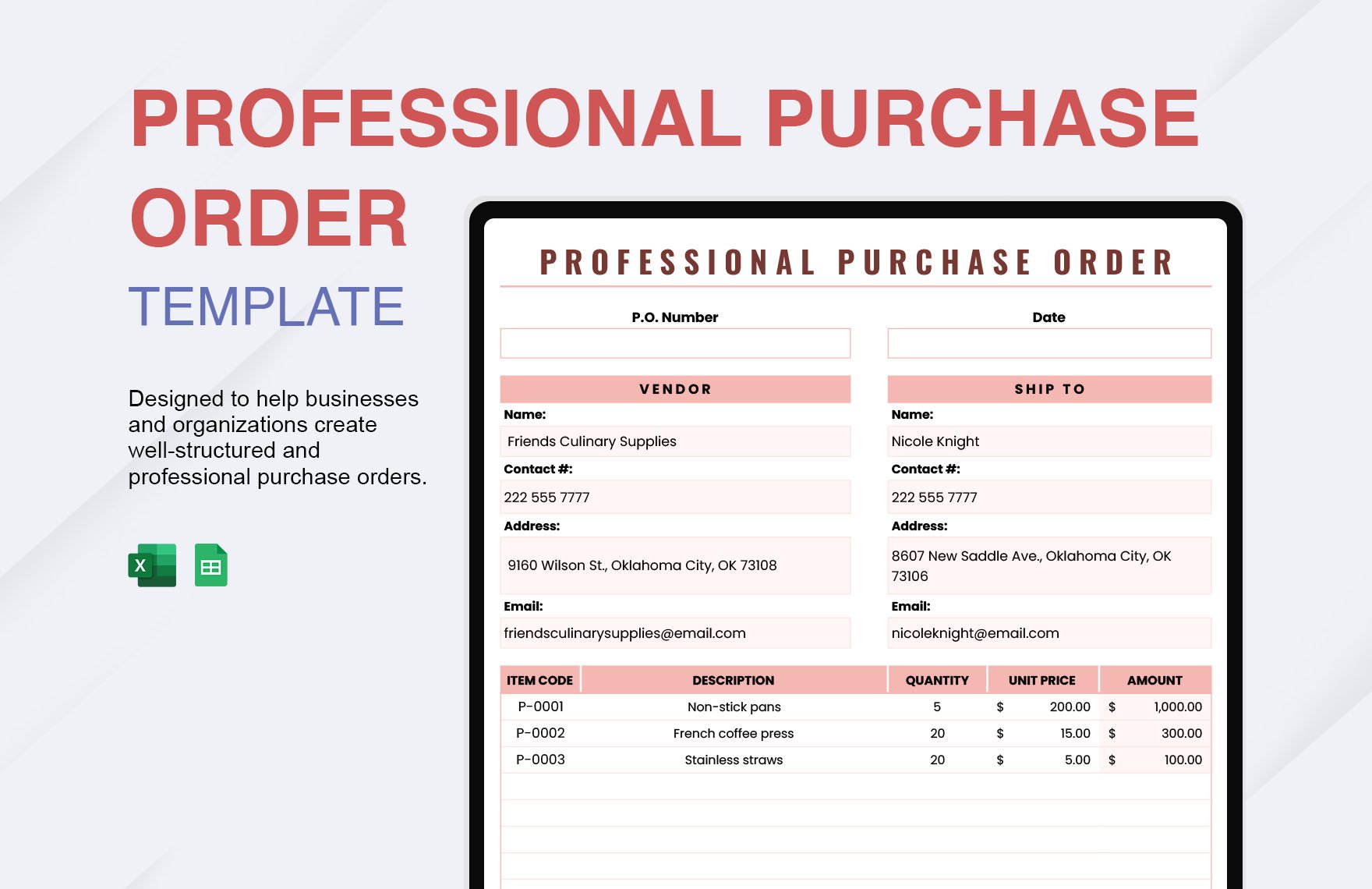 Professional Purchase Order Template