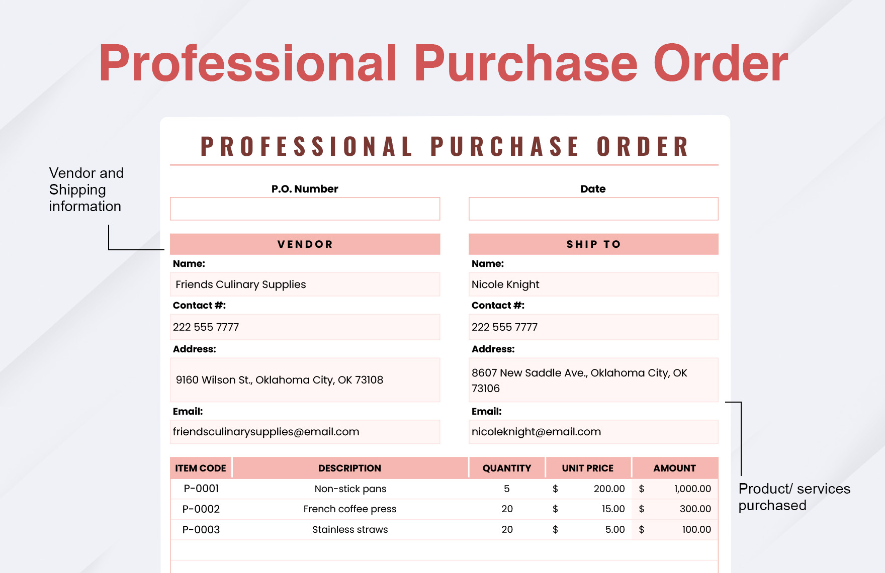 Professional Purchase Order Template