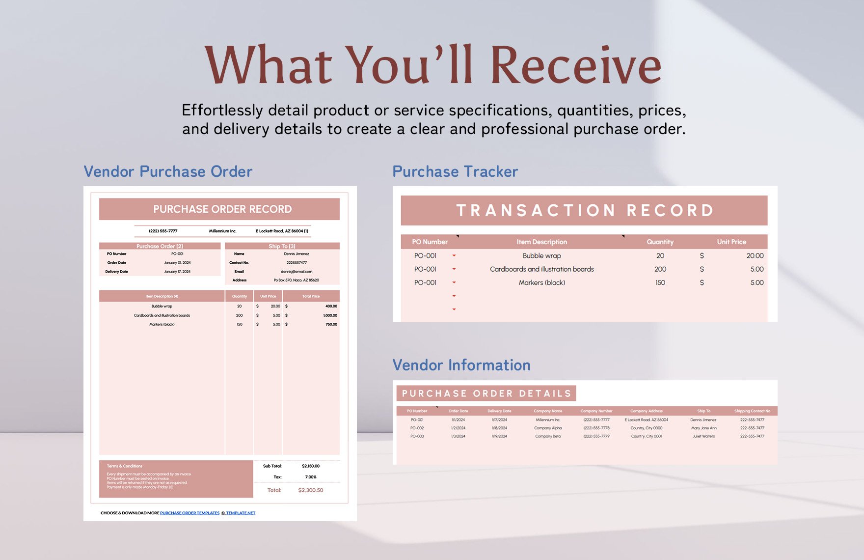 Purchase Order Record Template
