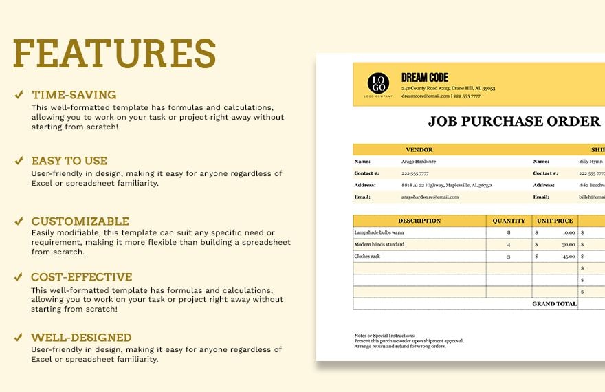 Job Purchase Order Template