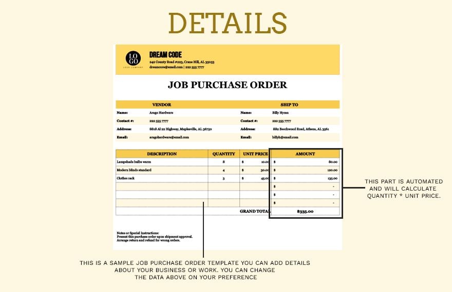 Job Purchase Order Template