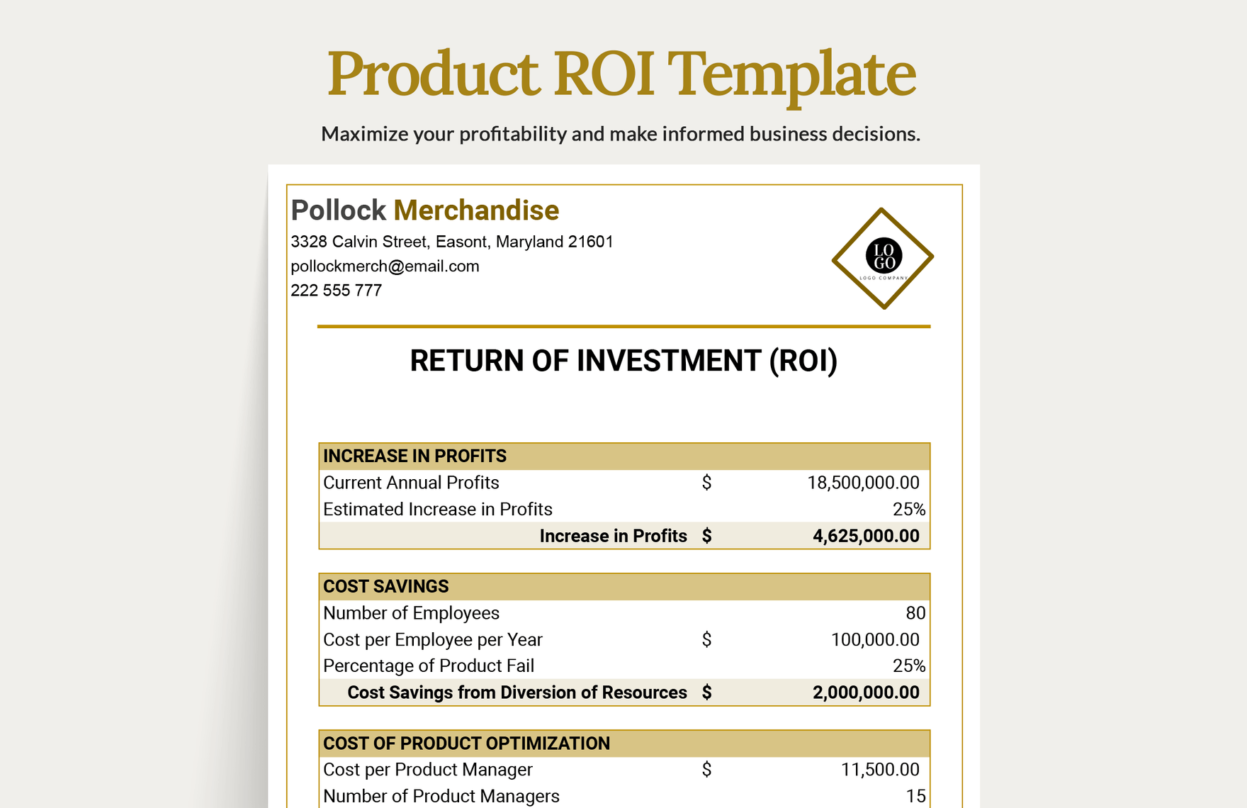 Product ROI Template