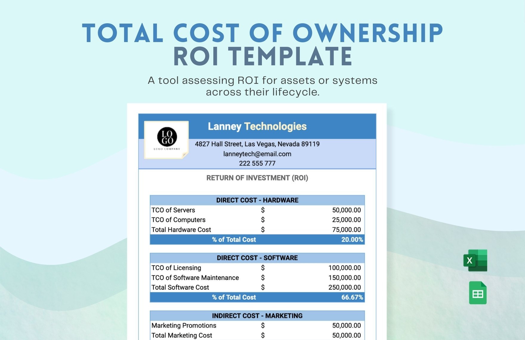 Total Cost Of Ownership ROI Template in Excel, Google Sheets