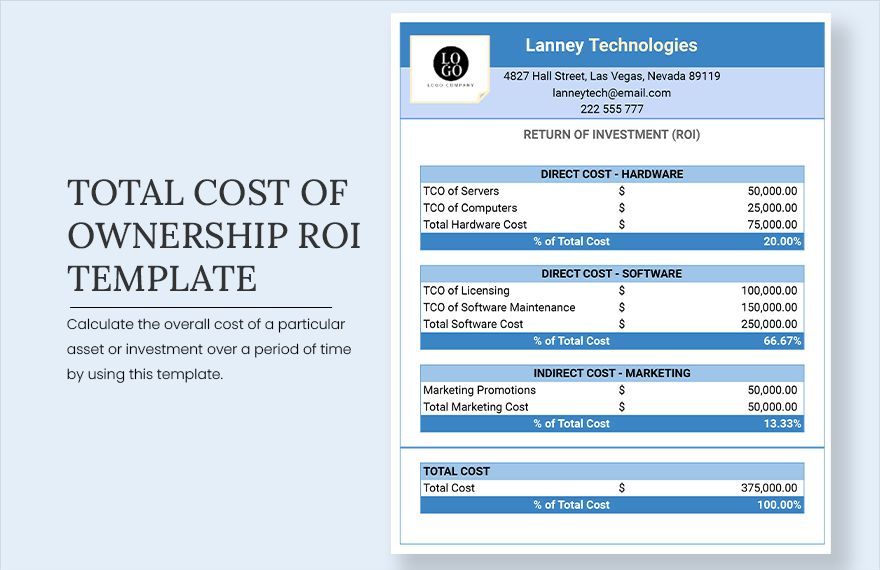 Total Cost Of Ownership ROI Template in Excel, Google Sheets - Download | Template.net