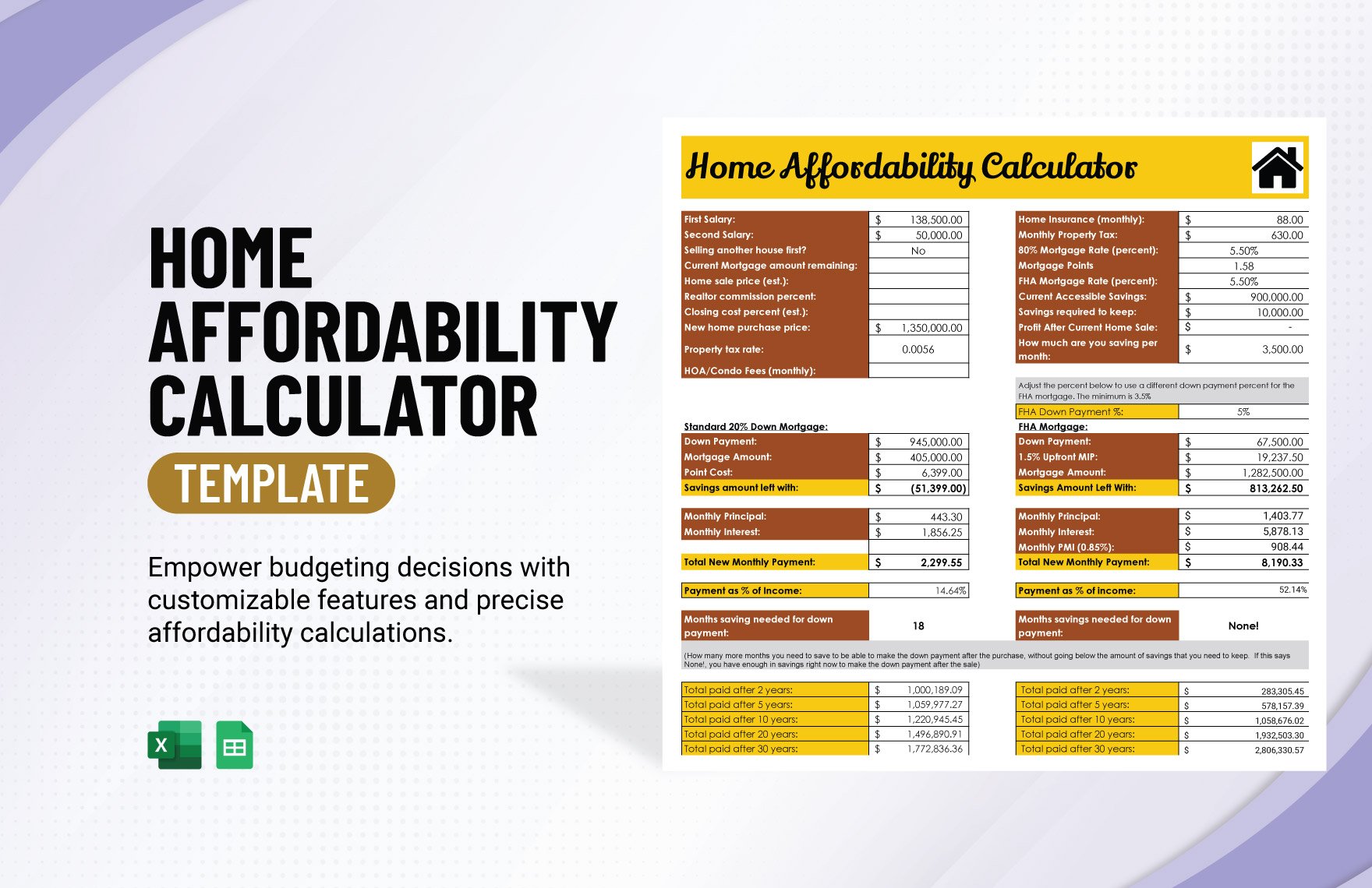 Free Home Affordability Calculator in Excel, Google Sheets
