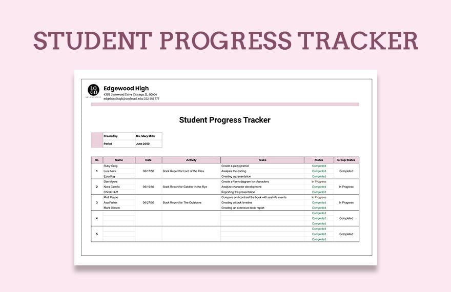 Student Progress Tracker in Excel, Google Sheets
