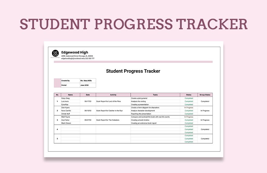 Student Progress Tracker Download in Excel, Google Sheets