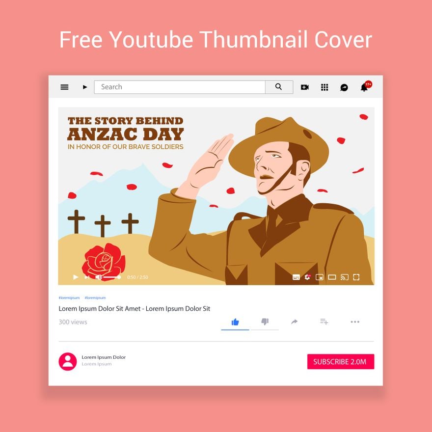 Free Anzac Day Youtube Thumbnail Cover in Illustrator, PSD, EPS, SVG, PNG, JPEG