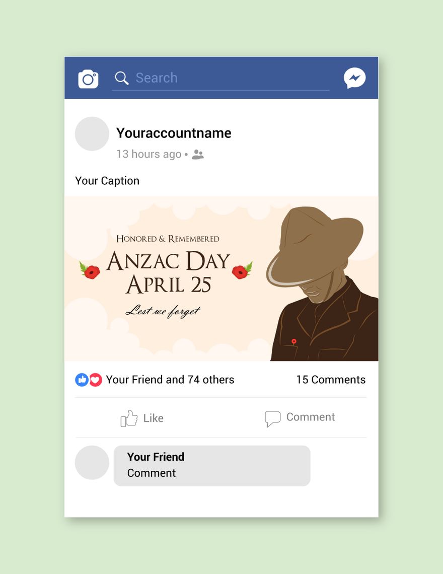 Free Anzac Day Facebook Post in Illustrator, PSD, EPS, SVG, PNG, JPEG