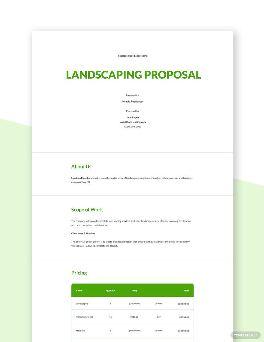 Landscaping Proposal Template in Google Docs, Word, Pages - Download | Template.net