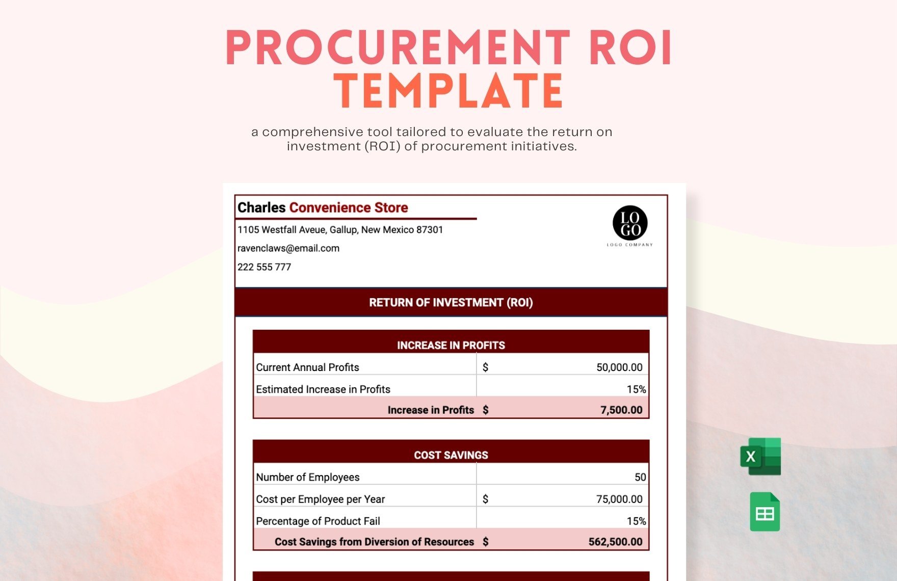 Procurement ROI Template in Excel, Google Sheets