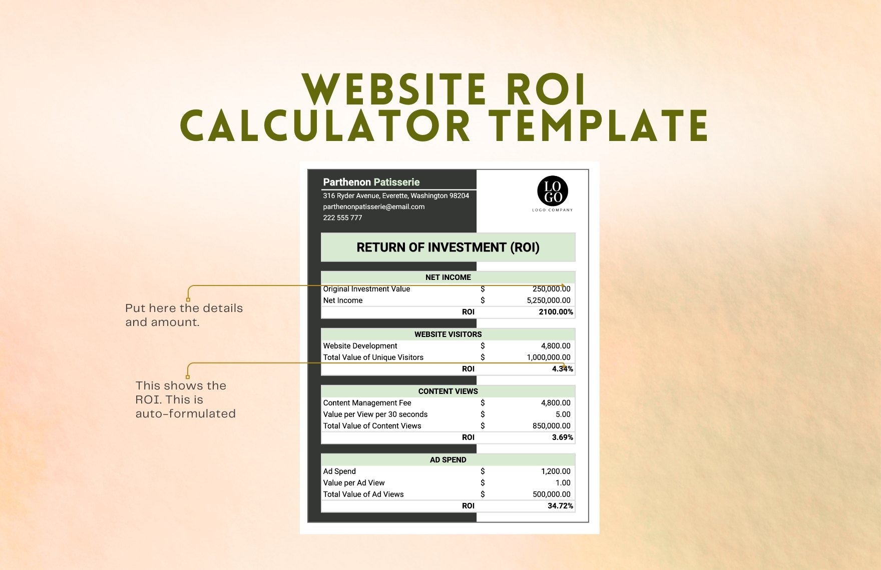 Website ROI Calculator Template