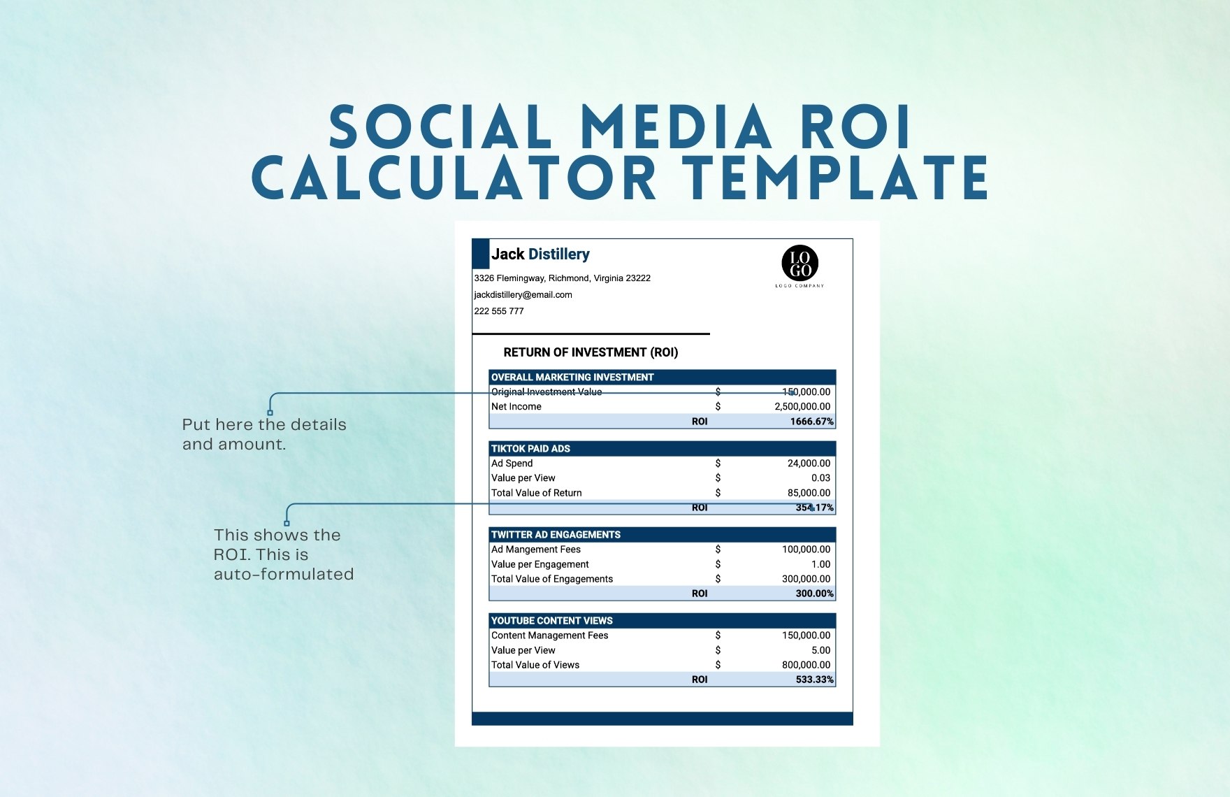 Social Media ROI Calculator Template