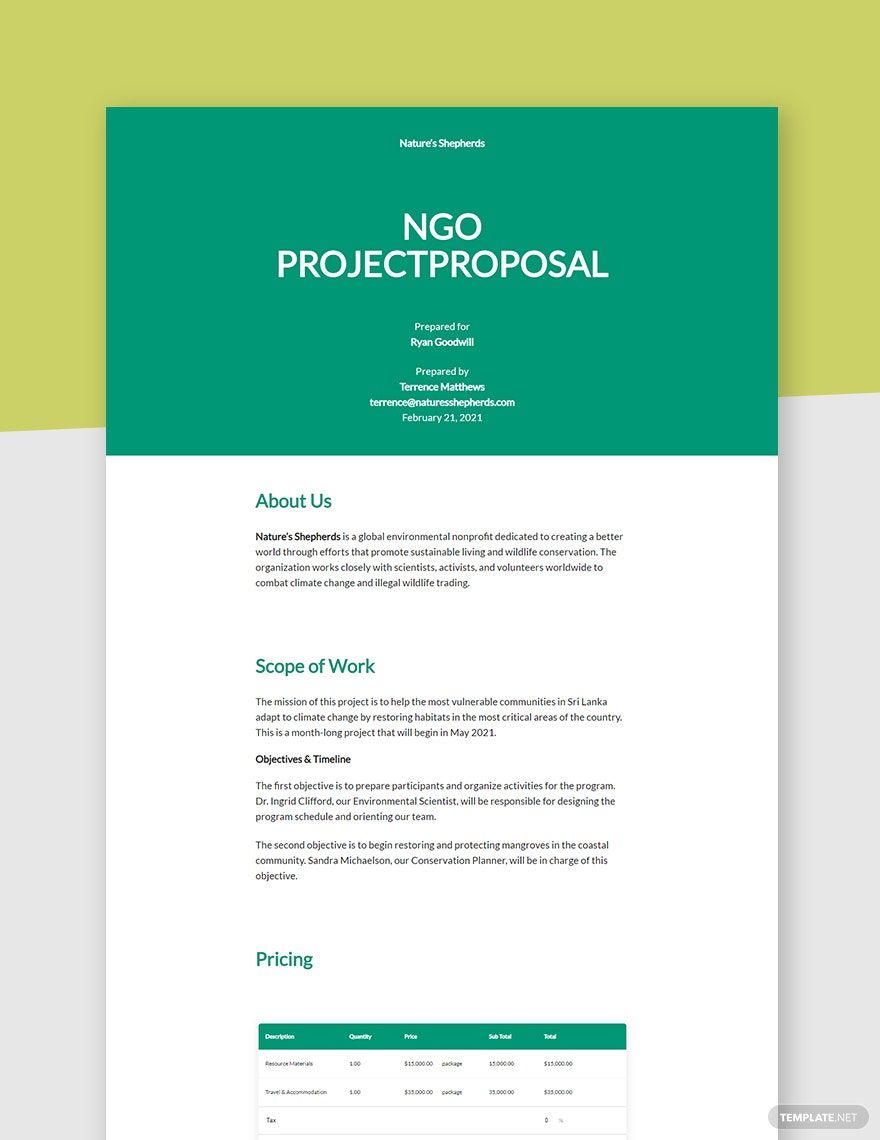 NGO Project Proposal Template