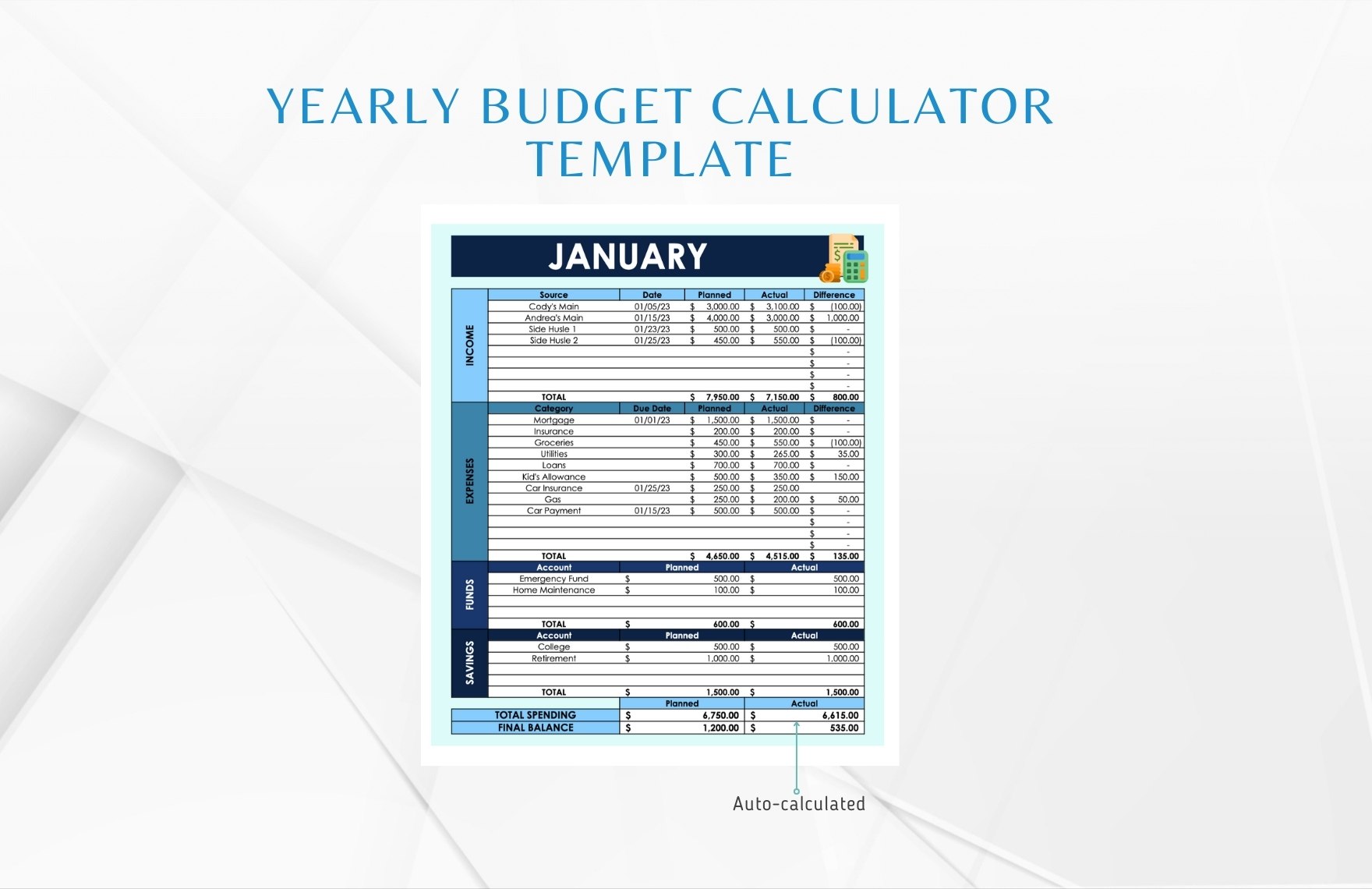 Yearly Budget Calculator