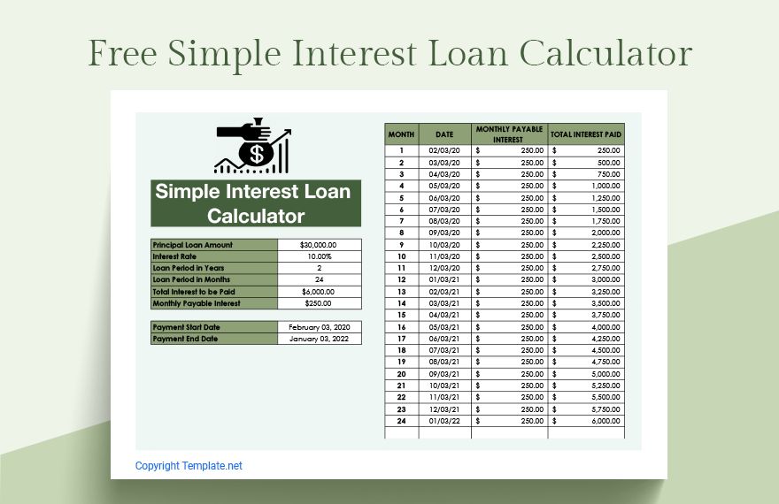 Free Simple Interest Loan Calculator Google Sheets Excel Template Net   Simple Interest Loan Calculator Enisi 