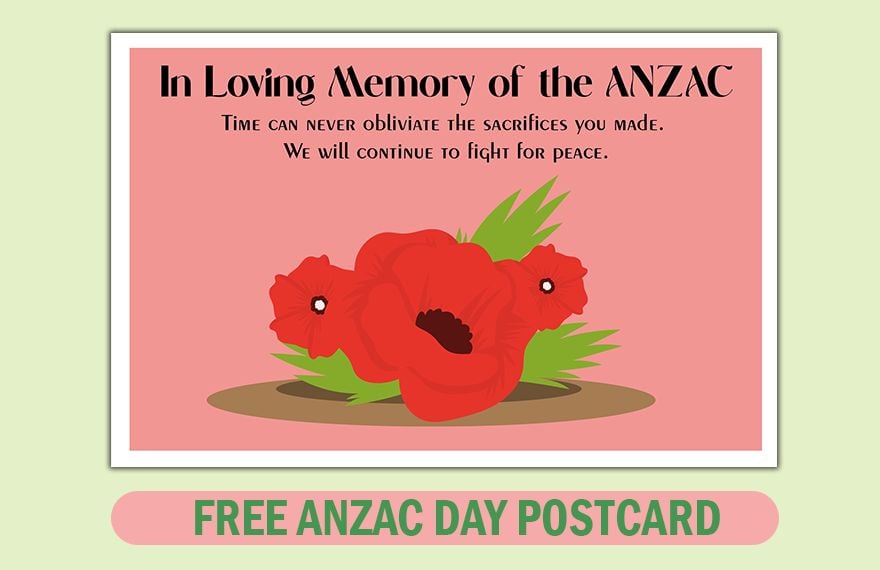 Free Anzac Day Postcard in Word, Illustrator, PSD, EPS, SVG, JPG, PNG