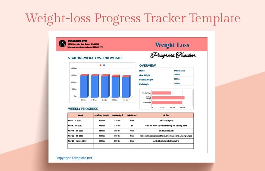 Weight Loss Progress Tracker Template in Excel, Google Sheets