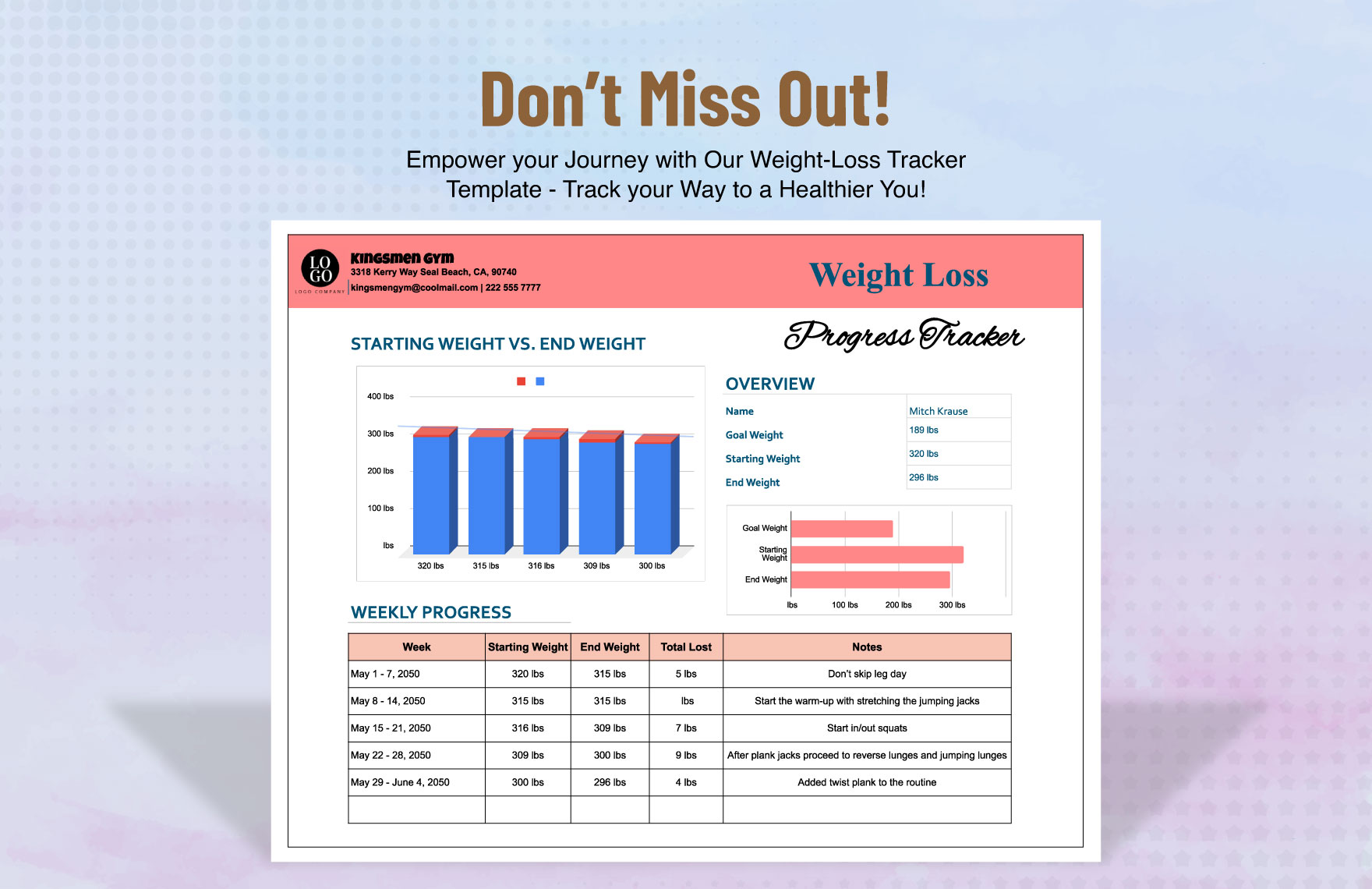 Weight Loss Progress Tracker Template