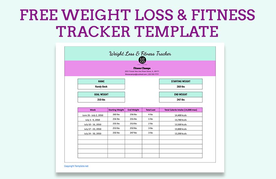 Free Weight Loss Fitness Tracker Google Sheets Excel Template net