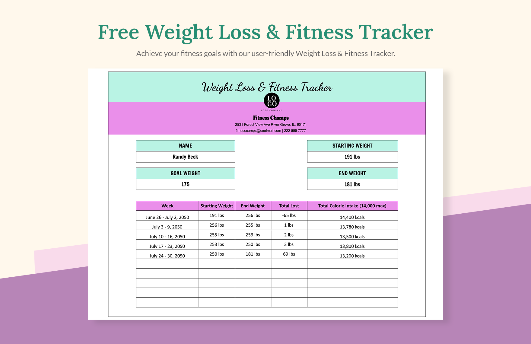 Weight Loss & Fitness Tracker in Excel, Google Sheets